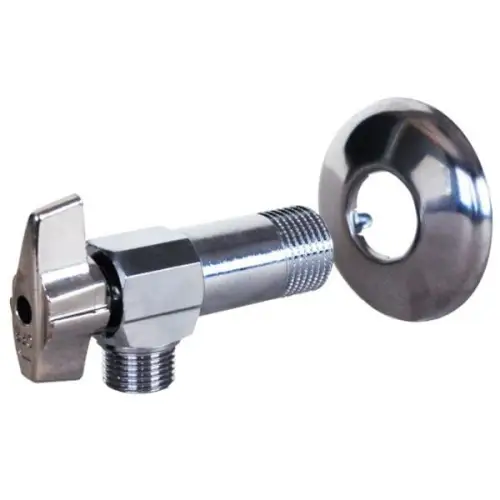 Vanne à sphère équerre laiton chromé pour lavabo M1/2" (15/21) + rosace Ø55mm - sortie CU10 - Sferaco