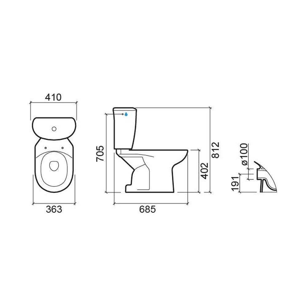 PACK WC Aveiro au sol Sortie Horizontale Entrée Latérale blanc avec bride (Cuvette, Réservoir NF et Abattant Thermoplast NF) - Sanindusa